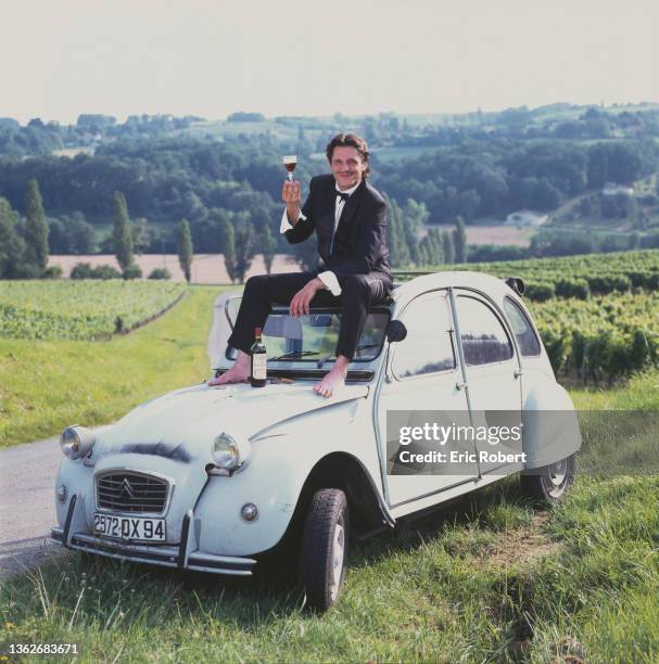 French Comedian Pierre Cassignard at his parents' house in Sainte Foy La Grande Pierre, Bordeaux wine-growing region, France.