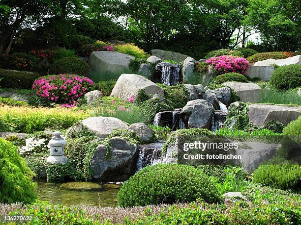 beautiful stonegarden with waterfalls - rock garden stock pictures, royalty-free photos & images