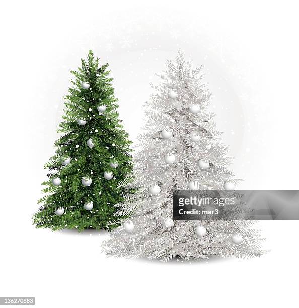 white and green pine trees - christmas tree stock illustrations