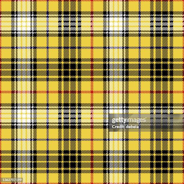 stockillustraties, clipart, cartoons en iconen met yellow red and black scottish tartan plaid pattern fabric swatch - scottish tweed