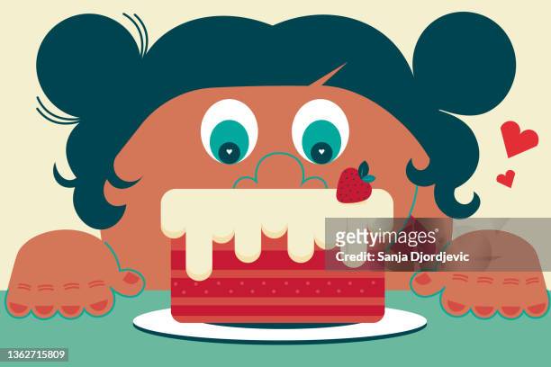 child and the cake - childhood obesity stock illustrations