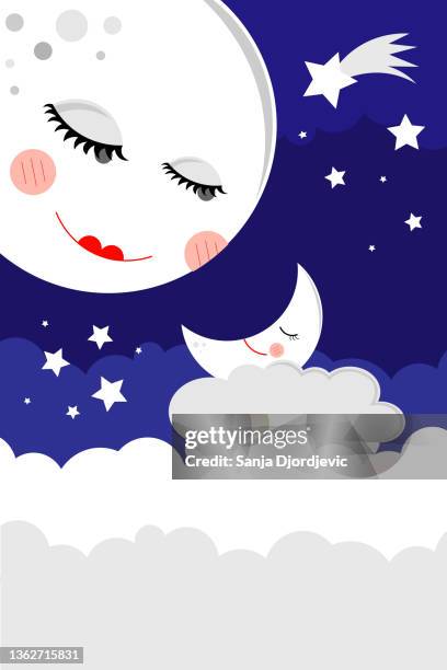 baby moon and mama moon - child asleep in bedroom at night stock illustrations