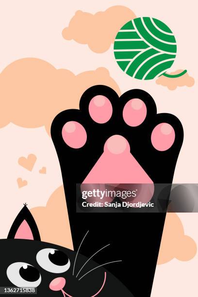 cat/kitten playing with yarn - yarn stock illustrations