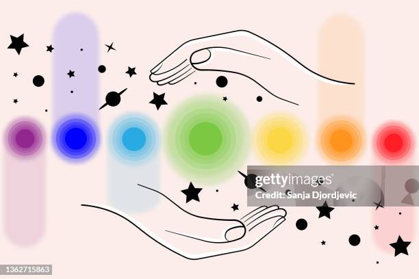 reiki hands - chakras stock illustrations