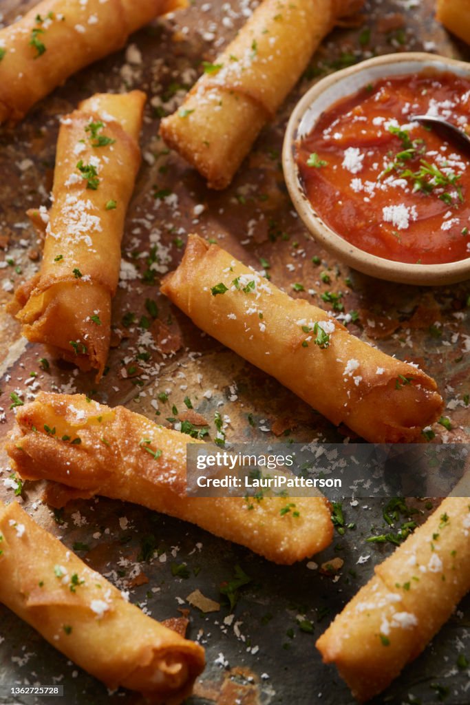 Crispy Mozzarella Sticks wrapped in Wonton Wrappers