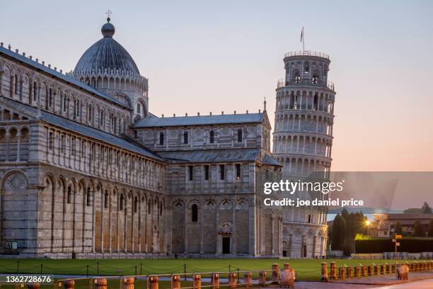 sunrise, landscape, leaning tower of pisa, pisa cathedral, sunrise, pisa, tuscany, italy - pisa italy stock pictures, royalty-free photos & images