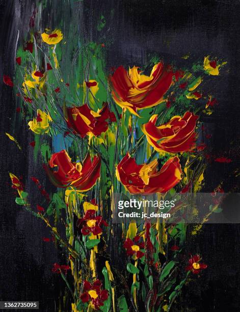 黄色と赤の花のカラフルな抽象画 - 印象派点のイラスト素材／クリップアート素材／マンガ素材／アイコン素材