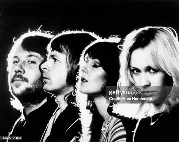 Composite studio portrait of the four members of Swedish pop group ABBA, London, 1977. L-R Benny Andersson, Bjorn Ulvaeus, Anni-Frid Lyngstad and...