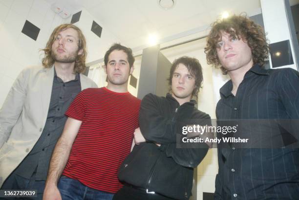 American indie pop band The Killers, group portrait backstage in Liverpool in 2004