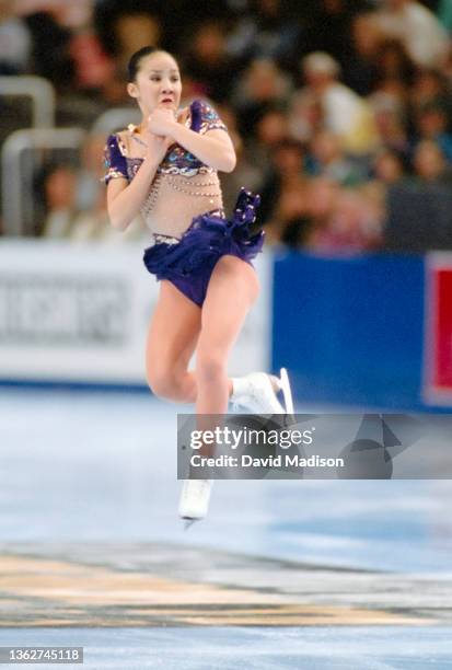 Michelle Kwan of the USA skates her Free Skate program of the Ladies' Singles Competition of the 1996 United States Figure Skating Championships on...