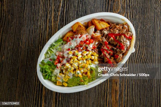 mexican food,directly above shot of food in bowl on table,massachusetts,united states,usa - burrito bowl above stock pictures, royalty-free photos & images