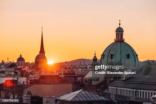 vienna skyline at sunset, austria - austria skyline stock pictures, royalty-free photos & images