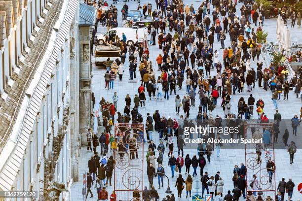 crowds of people on the streets of vienna, aerial view, austria - demographics and population stock pictures, royalty-free photos & images