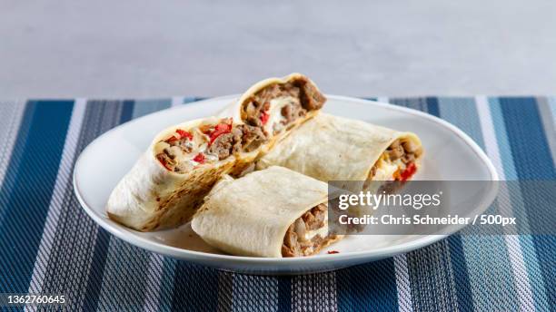 american food,high angle view of food in plate on table,massachusetts,united states,usa - burrito 個照片及圖片檔