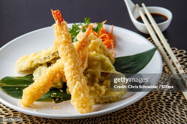 japanese food,close-up of fried food in plate on table,massachusetts,united states,usa - tempura stock pictures, royalty-free photos & images