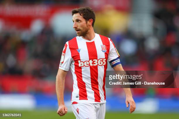 Joe Allen of Stoke City looks on during the Sky Bet Championship match between Stoke City and Preston North End at Bet365 Stadium on January 03, 2022...