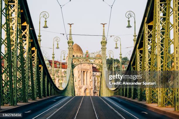liberty bridge in budapest, hungary - kettingbrug hangbrug stockfoto's en -beelden