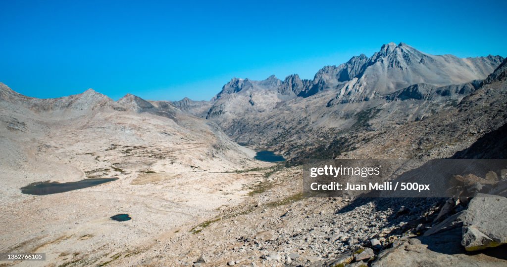 Palisades Lakes from Mather Pass,Scenic view of mountains against clear blue sky,Mather Pass,California,United States,USA
