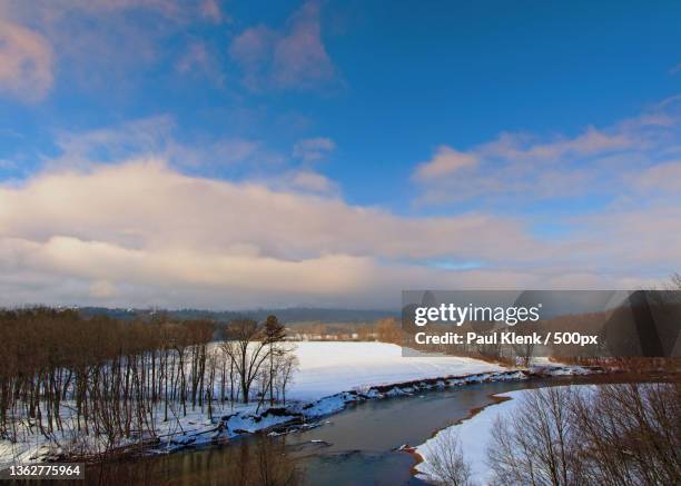 just passing through,scenic view of lake against sky during winter,conway,new hampshire,united states,usa - deer river new hampshire stock pictures, royalty-free photos & images