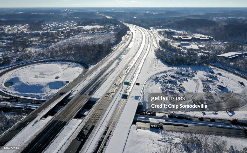 Cars Backed Up On I-95 In Virginia Overnight After Major Snowstorm