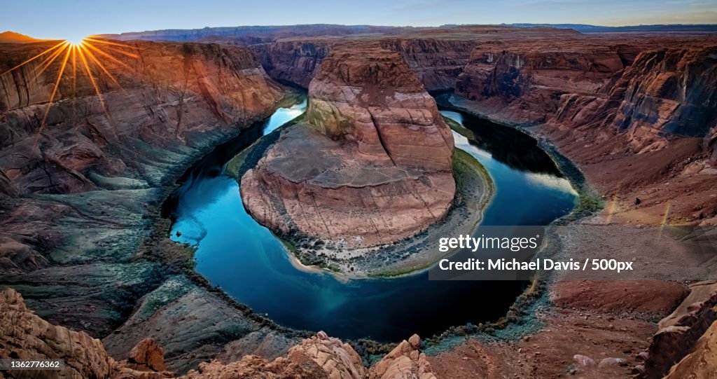 Horseshoe Bend Sunset,High angle view of horseshoe bend against sky during sunset,Horseshoe Bend,United States,USA