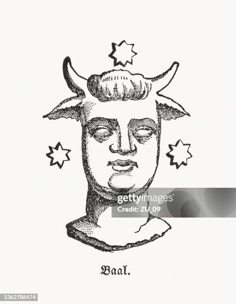 baal, canaanite god of weather and fertility, woodcut, published 1862 - baal statue stock illustrations