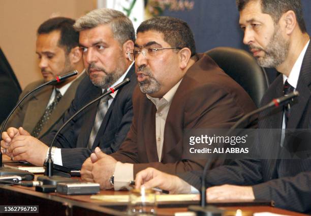 Head of Al-Sadr parliamentary bloc Nassar al-Rubaie speaks during a press conference in Baghdad, 16 April 2007. Radical cleric Moqtada al-Sadr pulled...
