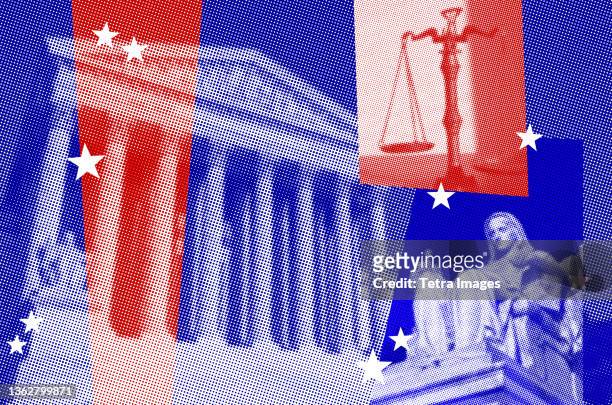 usa, washington d.c., pixelated graphic of supreme court building with contemplation of justice statue and scale - washington dc stock photos et images de collection