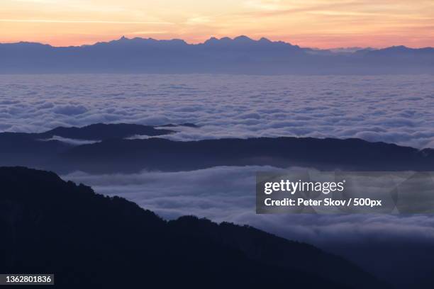 the kita alps from hakusan,scenic view of silhouette of mountains against sky during sunset,hakusan,ishikawa,japan - hakusan stock pictures, royalty-free photos & images