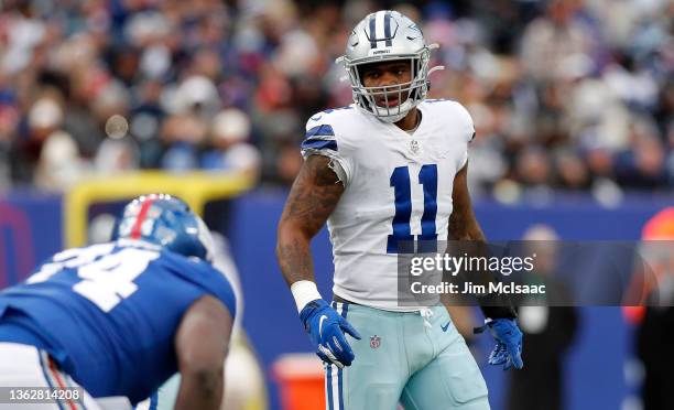 Micah Parsons of the Dallas Cowboys in action against the New York Giants at MetLife Stadium on December 19, 2021 in East Rutherford, New Jersey. The...