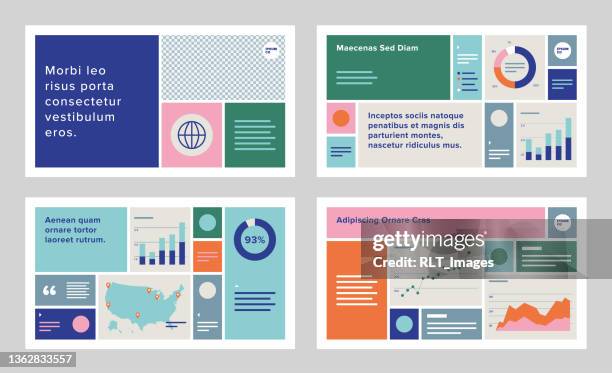 modular presentation design template with modern geometric graphics - charts and graphs stock illustrations