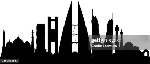 manama, bahrain skyline silhouette (alle gebäude sind komplett und beweglich) - bahrain stock-grafiken, -clipart, -cartoons und -symbole