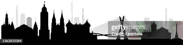 stockillustraties, clipart, cartoons en iconen met são paulo skyline silhouette (all buildings are complete and moveable) - bridge built structure