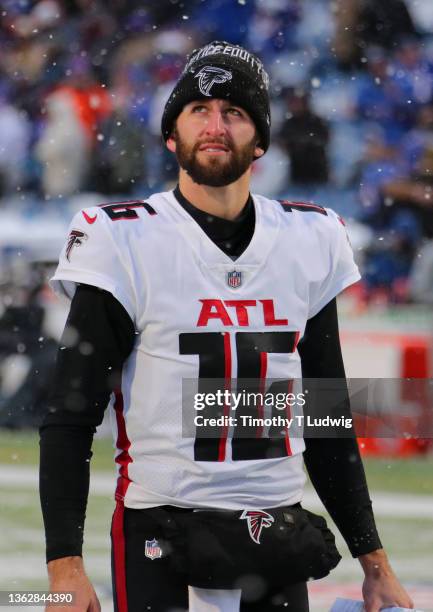 Josh Rosen of the Atlanta Falcons after a game against the Buffalo Bills at Highmark Stadium on January 2, 2022 in Orchard Park, New York.