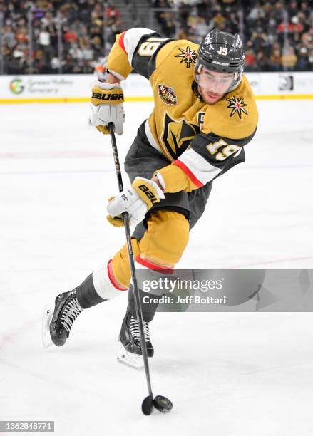 Reilly Smith of the Vegas Golden Knights skates during the third period of a game against the Nashville Predators at T-Mobile Arena on January 04,...