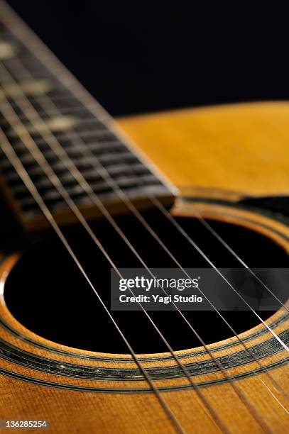 close-up of acoustic guitar - musical instrument string stock pictures, royalty-free photos & images