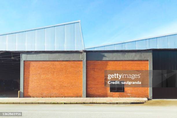 warehouse front view with brick wall - viewpoint stock pictures, royalty-free photos & images