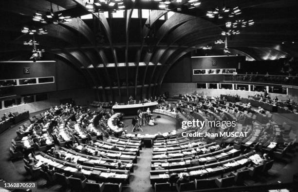 Hémicycle du parlement européen de Strasbourg lors d'une réunions des députés le 17 janvier 1979