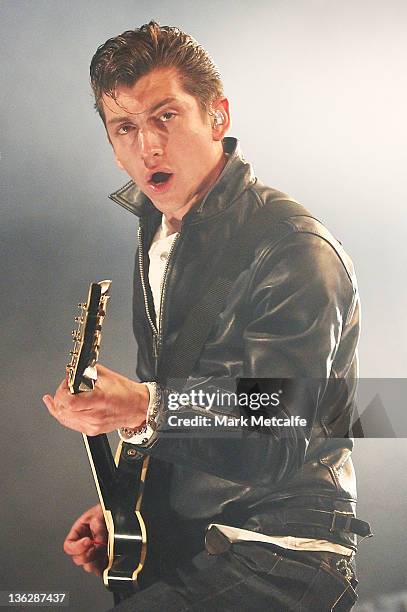 Alex Turner of the Arctic Monkeys performs on stage on day three of the Falls Music Festival on December 31, 2011 in Lorne, Australia.