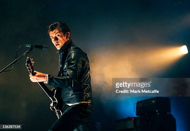 Alex Turner of the Arctic Monkeys performs on stage on day three of the Falls Music Festival on December 31, 2011 in Lorne, Australia.