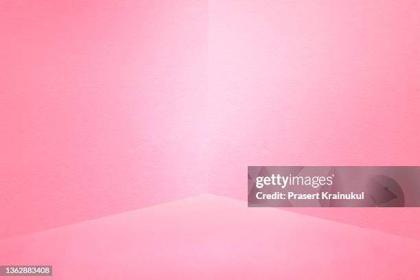 pink floor and wall background. for montage product or text - room corner stock pictures, royalty-free photos & images