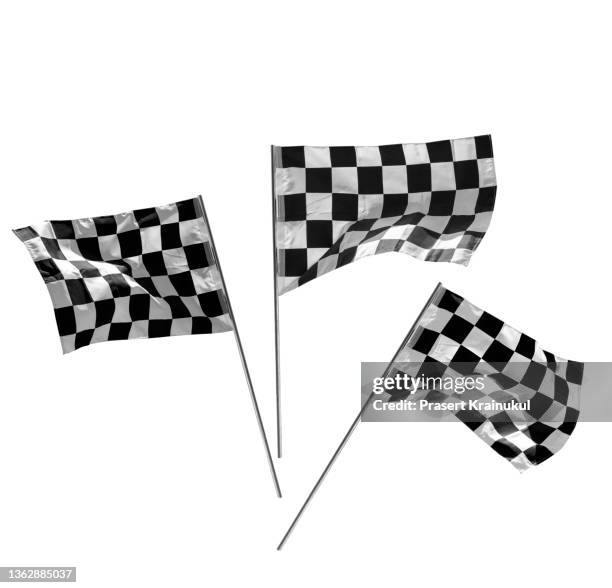 checkered flag racing isolated on white - traguardo foto e immagini stock