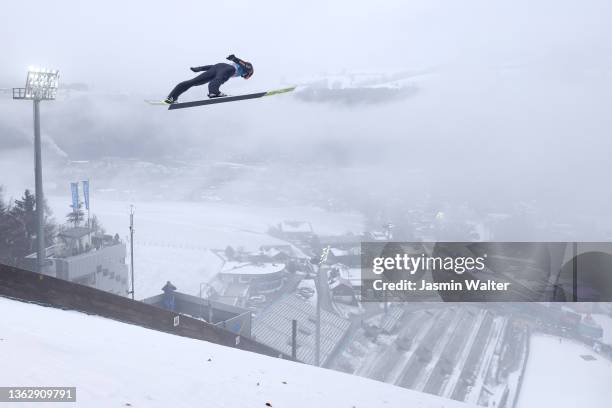 Karl Geiger of Germany competes during the Qualification at the Four Hills Tournament Men Bischofshofen at Paul-Ausserleitner-Schanze on January 05,...