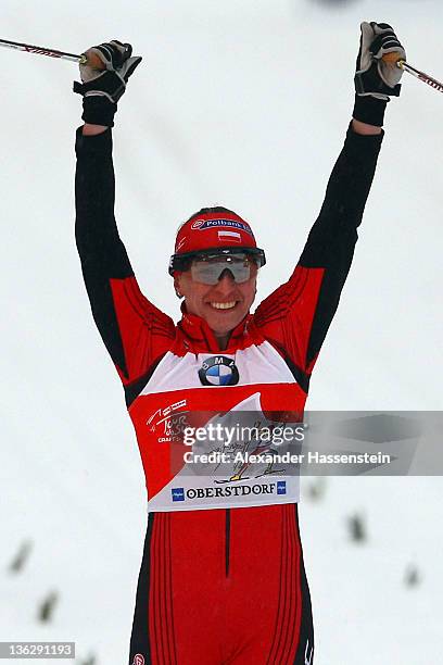 Justyna Kowalczyk of Poland wins the women's 1.2 km classic sprint event for the FIS Cross Country World Cup Tour de Ski on December 31, 2011 in...