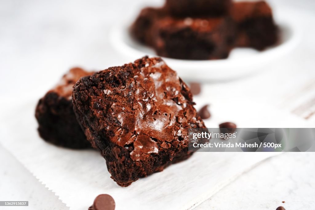 Homemade fudge brownies,Close-up of chocolate cake on table