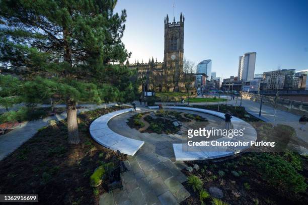 General view of the newly opened 'Glade of Light' memorial to the victims of the 2017 Manchester Arena bomb attack on January 05, 2022 in Manchester,...
