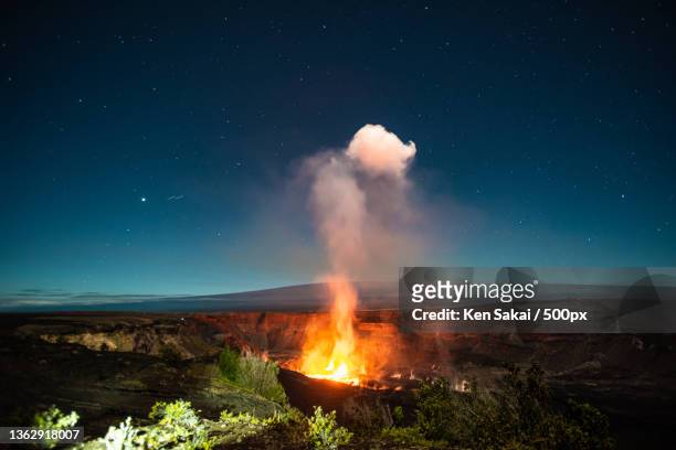 volcano in hawaii island,scenic view of illuminated mountain against sky at night,kilauea,hawaii,united states,usa - kilauea stock pictures, royalty-free photos & images