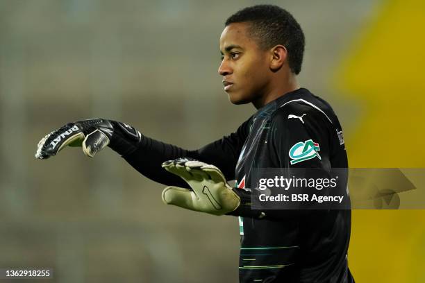 Wuilker Farinez of RC Lens during the French Cup match between Racing Club de Lens and LOSC Lille at Stade Bollaert-Delelis on January 4, 2022 in...