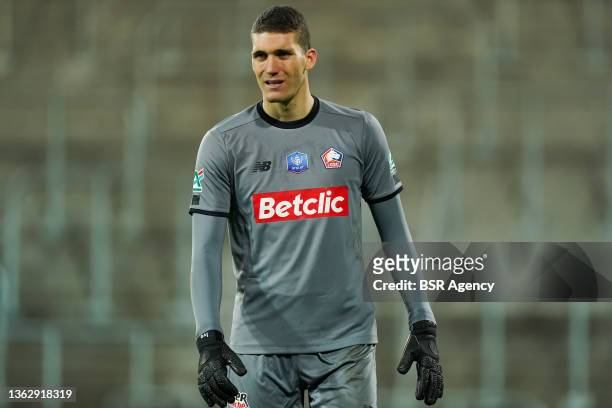 Ivo Grbic of Lille OSC during the French Cup match between Racing Club de Lens and LOSC Lille at Stade Bollaert-Delelis on January 4, 2022 in Lens,...