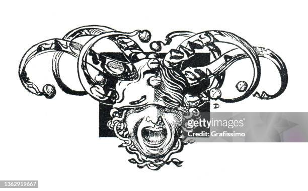 装飾ジェスター愚かな頭描画のためのアールヌーボーデザイン要素 1899 - 道化師点のイラスト素材／クリップアート素材／マンガ素材／アイコン素材